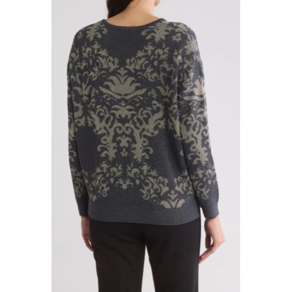 Adrianna Papell Women's Gray Metallic Boat Neck Pull Over Sweater Size Large NWT - Picture 2 of 10